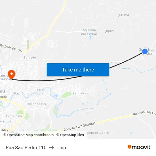 Rua São Pedro 110 to Unip map
