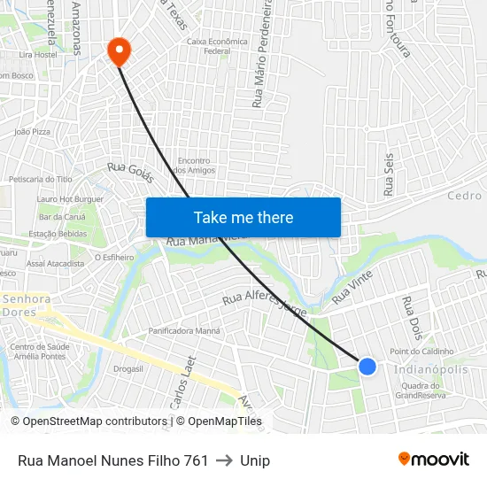 Rua Manoel Nunes Filho 761 to Unip map