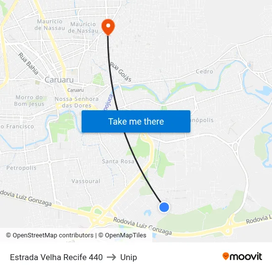 Estrada Velha Recife 440 to Unip map