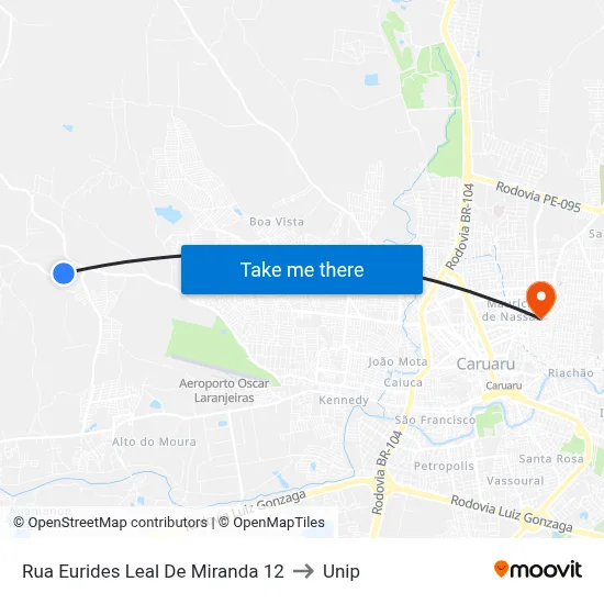 Rua Eurides Leal De Miranda 12 to Unip map
