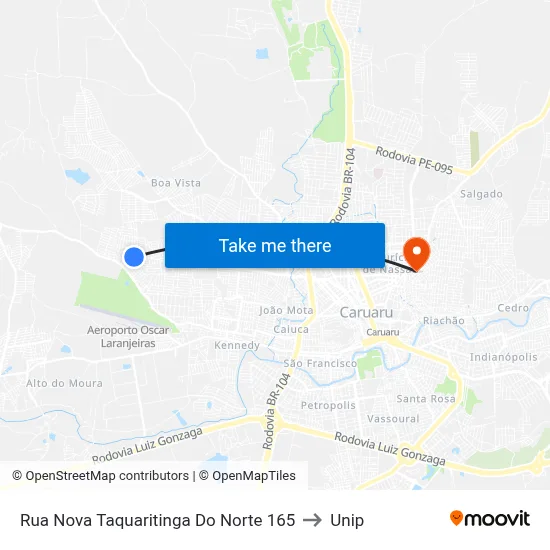 Rua Nova Taquaritinga Do Norte 165 to Unip map