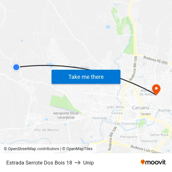 Estrada Serrote Dos Bois 18 to Unip map
