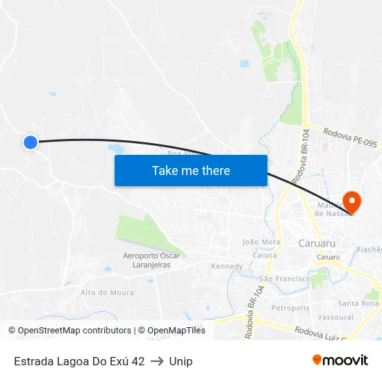 Estrada Lagoa Do Exú 42 to Unip map