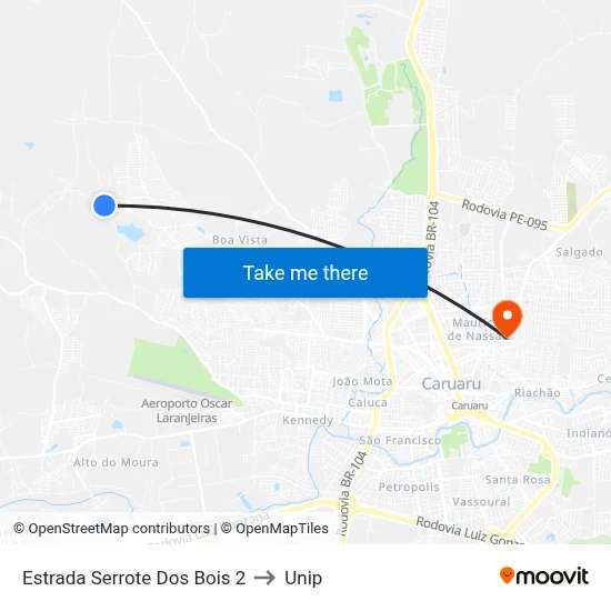 Estrada Serrote Dos Bois 2 to Unip map