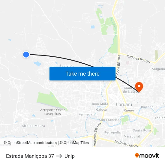 Estrada Maniçoba 37 to Unip map
