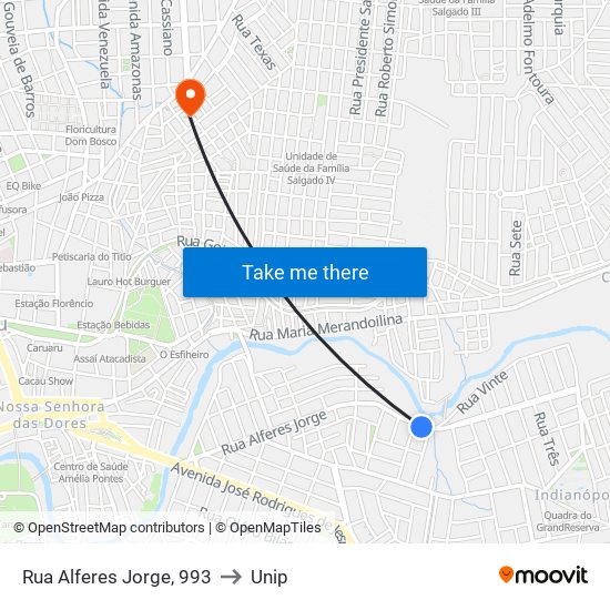 Rua Alferes Jorge, 993 to Unip map