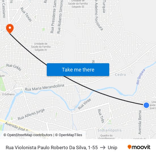 Rua Violonista Paulo Roberto Da Silva, 1-55 to Unip map