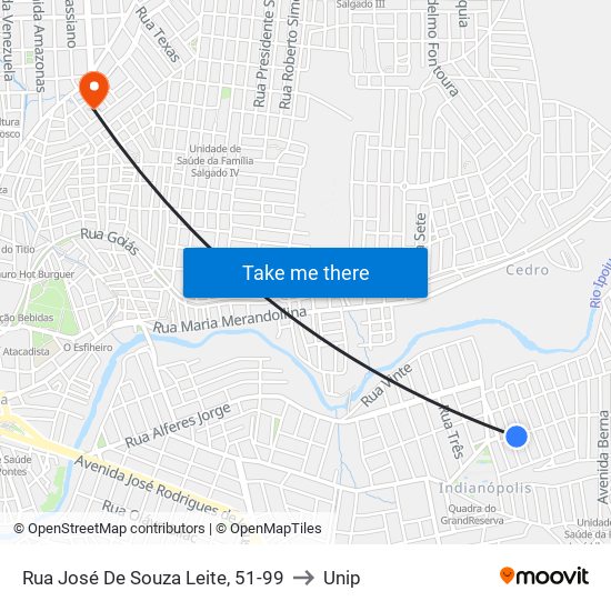 Rua José De Souza Leite, 51-99 to Unip map