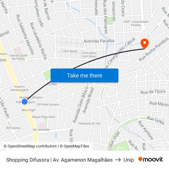 Shopping Difusora | Av. Agamenon Magalhães to Unip map