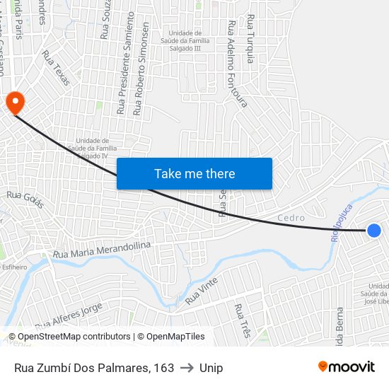 Rua Zumbí Dos Palmares, 163 to Unip map