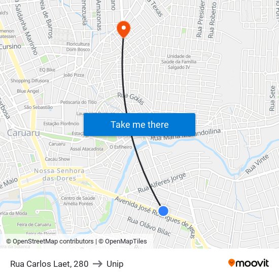 Rua Carlos Laet, 280 to Unip map