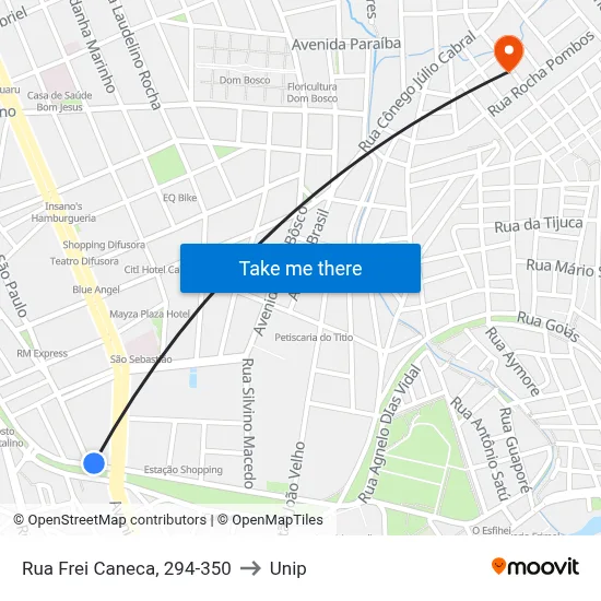 Rua Frei Caneca, 294-350 to Unip map