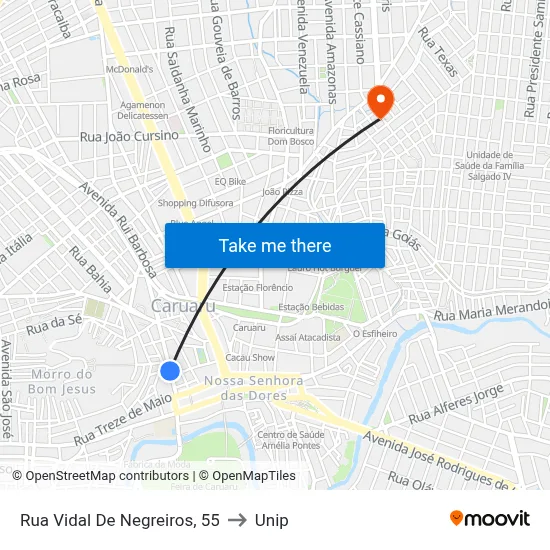 Rua Vidal De Negreiros, 55 to Unip map