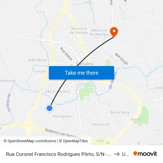 Rua Coronel Francisco Rodrigues Pôrto, S/N - Caruaru to Unip map