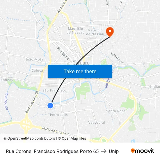 Rua Coronel Francisco Rodrigues Porto 65 to Unip map