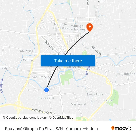 Rua José Olímpio Da Silva, S/N - Caruaru to Unip map