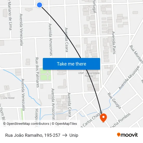 Rua João Ramalho, 195-257 to Unip map
