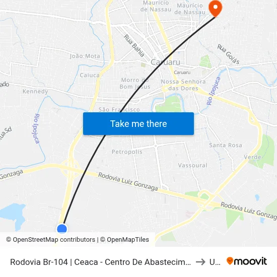 Rodovia Br-104 | Ceaca - Centro De Abastecimento De Caruaru to Unip map