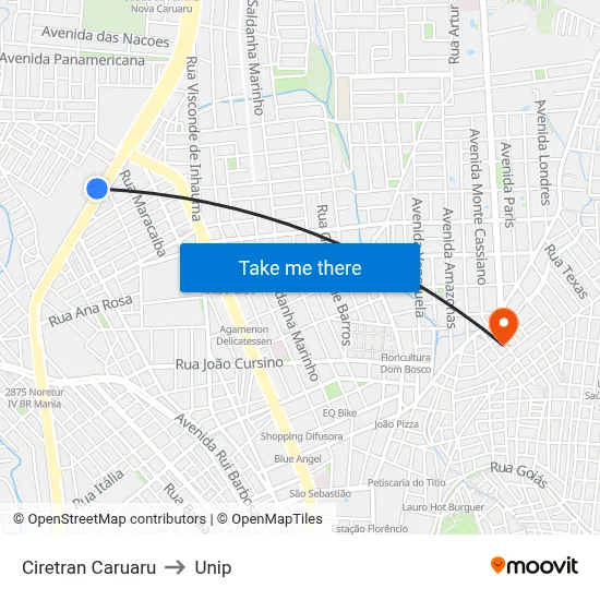 Ciretran Caruaru to Unip map