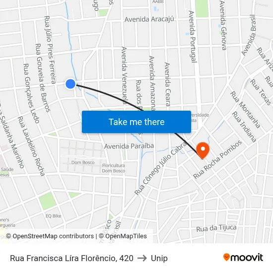 Rua Francisca Líra Florêncio, 420 to Unip map