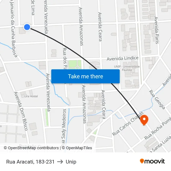 Rua Aracati, 183-231 to Unip map
