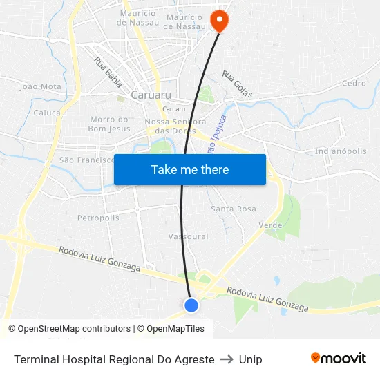 Terminal Hospital Regional Do Agreste to Unip map