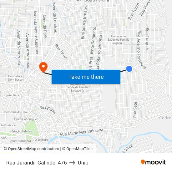 Rua Jurandir Galindo, 476 to Unip map