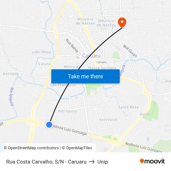 Rua Costa Carvalho, S/N - Caruaru to Unip map
