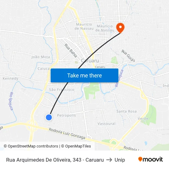 Rua Arquimedes De Oliveira, 343 - Caruaru to Unip map