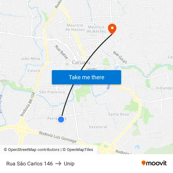 Rua São Carlos 146 to Unip map