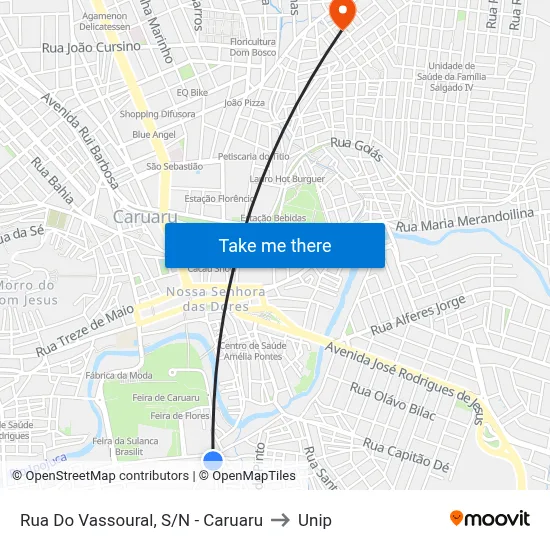Rua Do Vassoural, S/N - Caruaru to Unip map