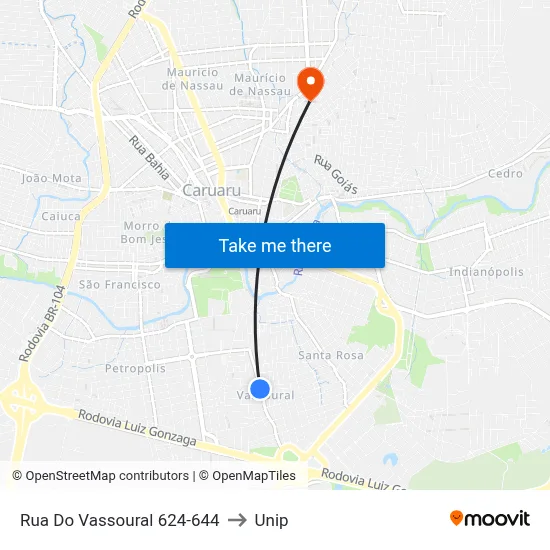 Rua Do Vassoural 624-644 to Unip map