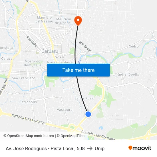 Av. José Rodrigues - Pista Local, 508 to Unip map