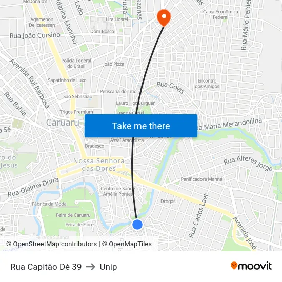 Rua Capitão Dé 39 to Unip map