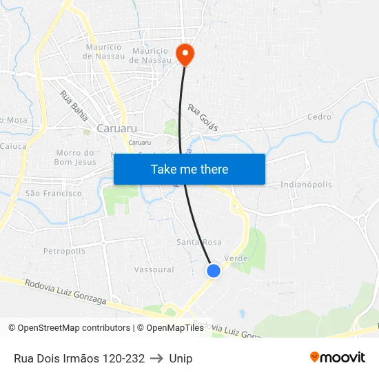 Rua Dois Irmãos 120-232 to Unip map