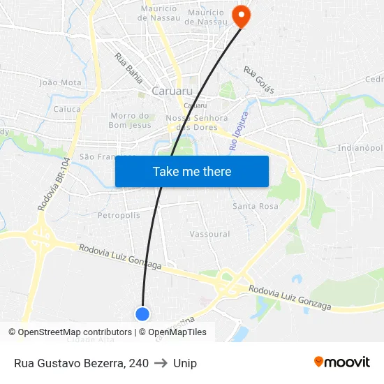 Rua Gustavo Bezerra, 240 to Unip map