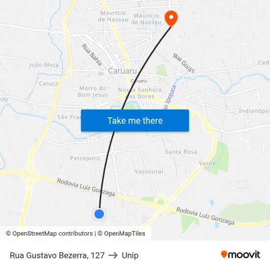 Rua Gustavo Bezerra, 127 to Unip map