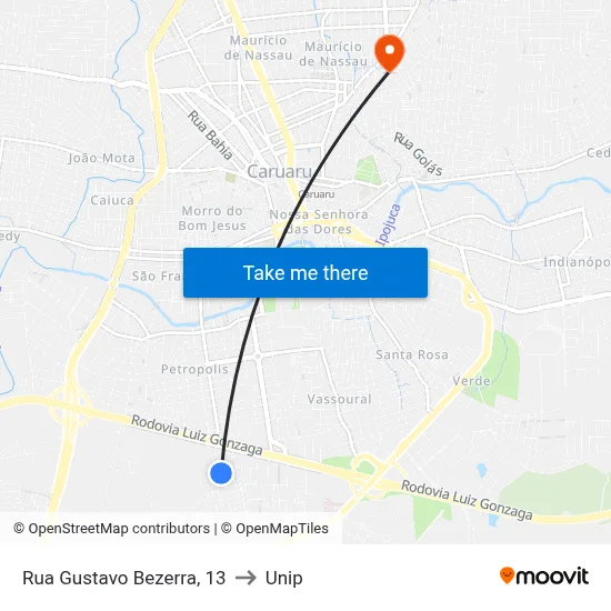 Rua Gustavo Bezerra, 13 to Unip map