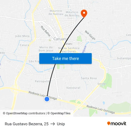 Rua Gustavo Bezerra, 25 to Unip map