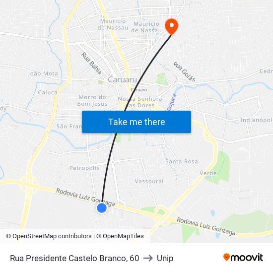 Rua Presidente Castelo Branco, 60 to Unip map