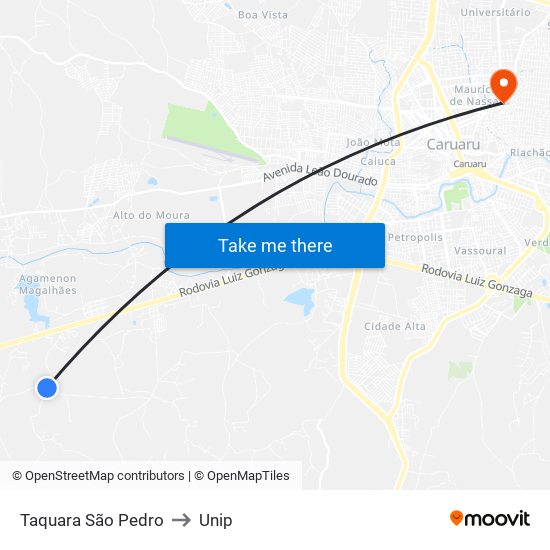 Taquara São Pedro to Unip map