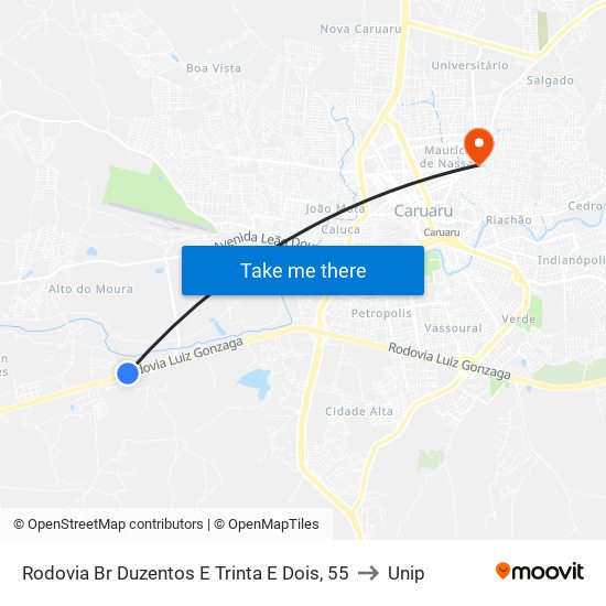 Rodovia Br Duzentos E Trinta E Dois, 55 to Unip map