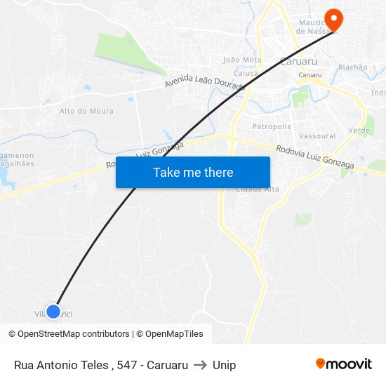 Rua Antonio Teles , 547 - Caruaru to Unip map