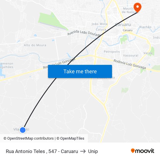 Rua Antonio Teles , 547 - Caruaru to Unip map