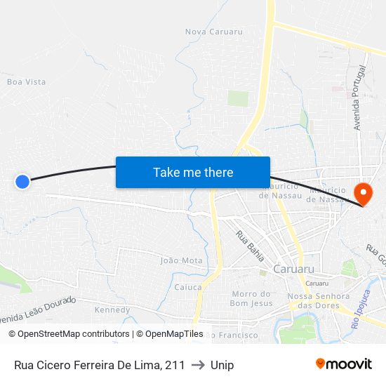 Rua Cicero Ferreira De Lima, 211 to Unip map