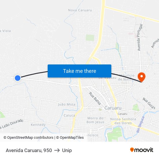 Avenida Caruaru, 950 to Unip map