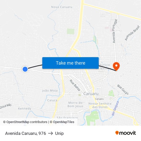 Avenida Caruaru, 976 to Unip map