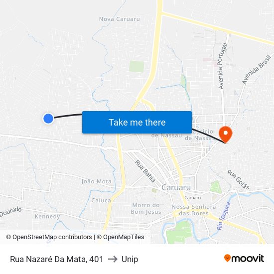 Rua Nazaré Da Mata, 401 to Unip map