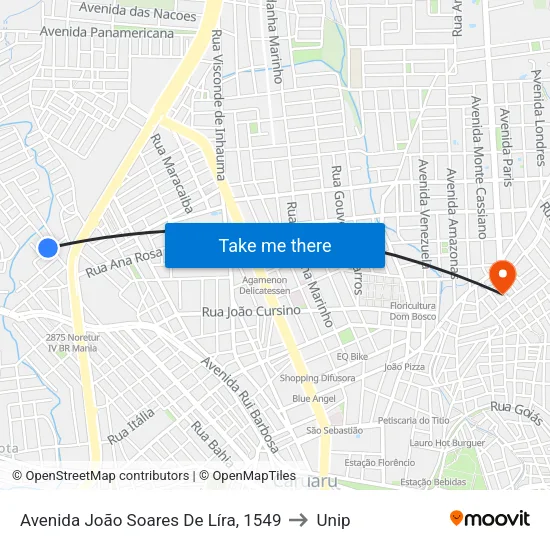 Avenida João Soares De Líra, 1549 to Unip map