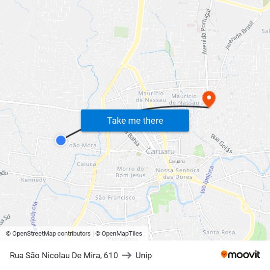 Rua São Nicolau De Mira, 610 to Unip map